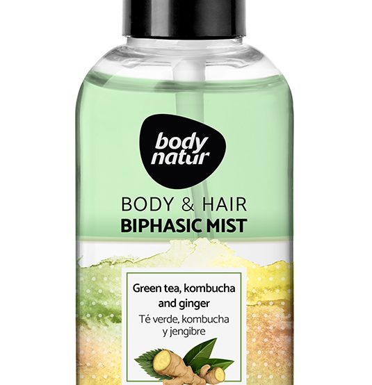 Spray bifazic pentru corp si par – ceai verde, kombucha si ghimbir